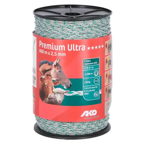 Schnäppchen Weidezaunlitze Premium Ultra 400 m. weiß / grün