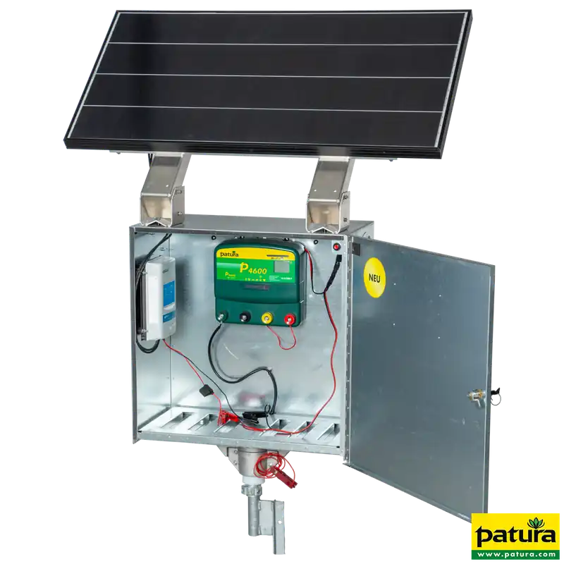 Sonderangebot Patura Sicherheitsbox XL mit P 4600 Weidezaungerät + 110 W Solarmodul + Super-Vlies-Akku 100 Ah