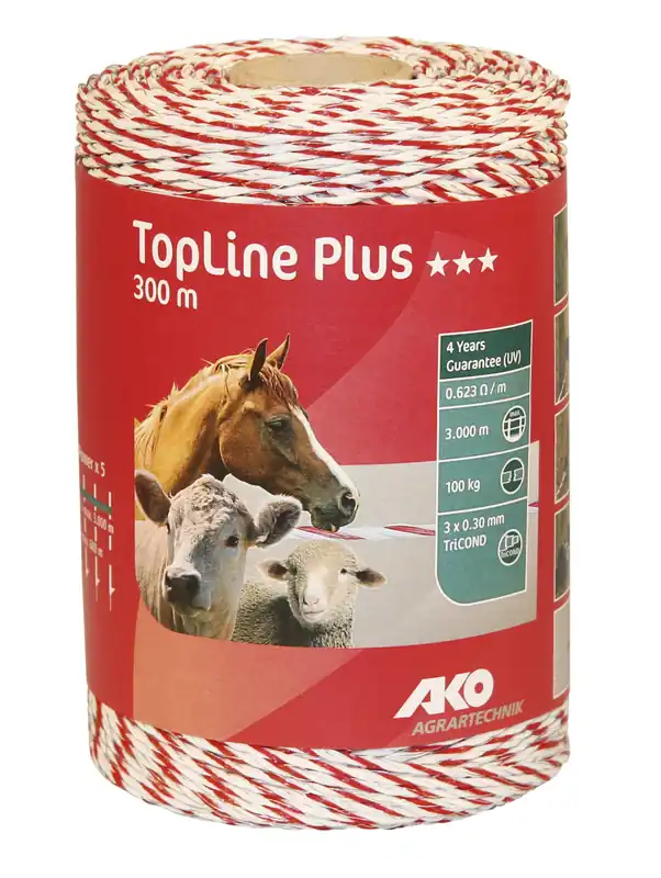 Bestpreis Weidezaunlitze TopLine Plus, weiß/ rot - 300 m