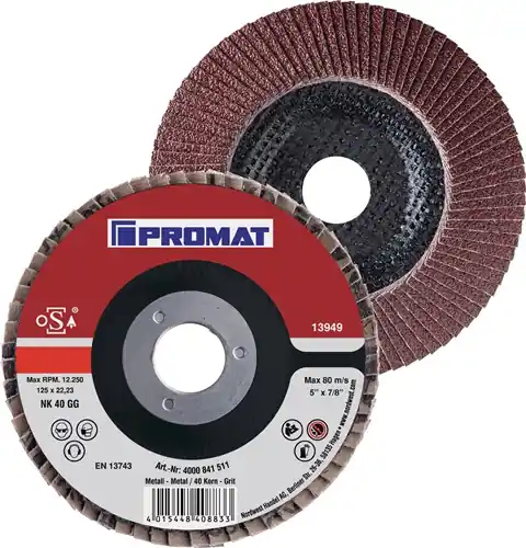 PROMAT Fächerscheibe Durchmesser 115 mm Körnung 80 konisch 40 115 mm Knallerangebot