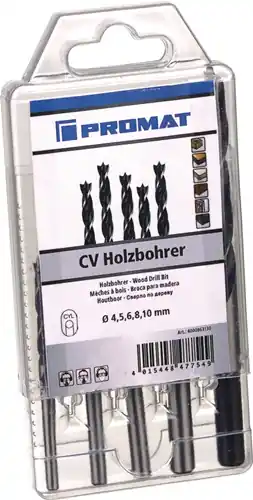 PROMAT Holzspiralbohrersatz Durchmesser 4, 5, 6, 8, 10 mm Ø 3. 4. 5. 6. 7. 8. 9.10 mm (Nicht verfügbar) 5 teilig Sale