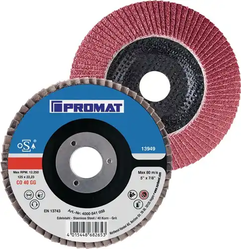 PROMAT Fächerscheibe Durchmesser 125 mm Körnung 80 konisch 40 115 mm Sale