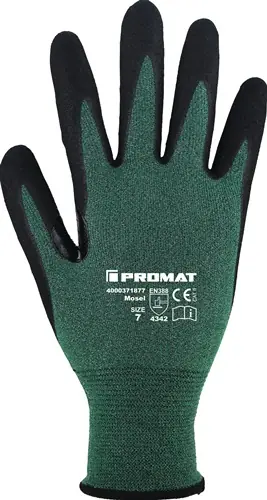 Abverkauf PROMAT Schnittschutzhandschuhe Größe 10 grün/schwarz Nitrilverstärkung in der Daumenbeuge