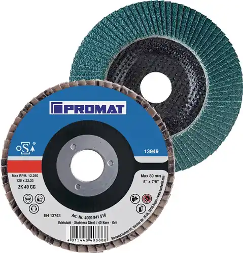 PROMAT Fächerscheibe Durchmesser 180 mm Körnung 40 konisch 40 8500 min-¹ Heißes Angebot