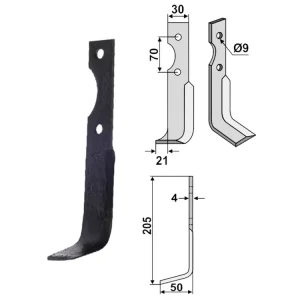 Industriehof® Fräsmesser links/rechts 205 x 50 x 4 mm, Bohrung 9 mm, für Agria Highlight