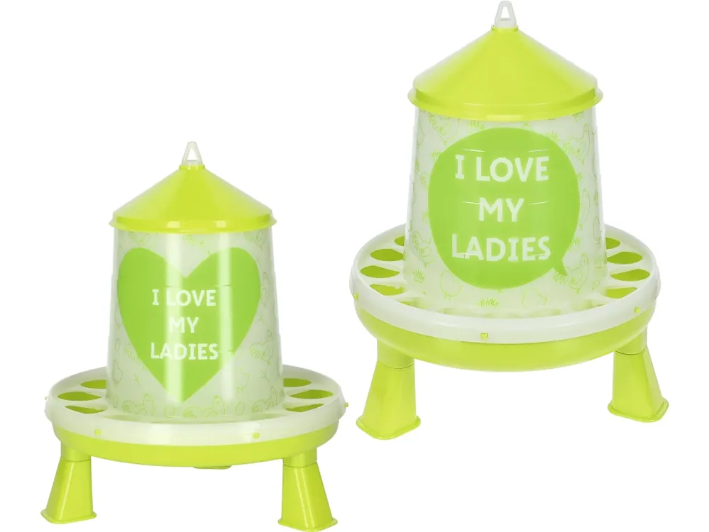 Super-Preis KERBL Futterautomat inkl. Standfüße, Kunststoff, Aufdruck I LOVE MY LADIES, für Geflügel in Bodenhaltung