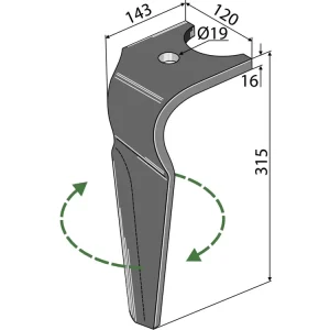 Rabatt Industriehof® Kreiseleggenzinken 120 x 315 x 16 mm für Kreiselegge Kuhn