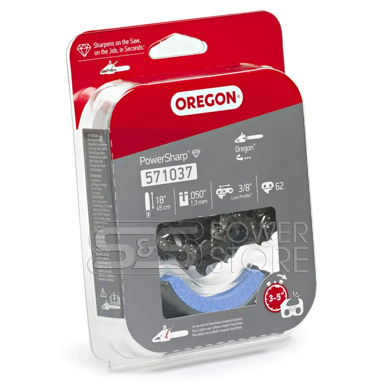 Oregon Sägekette 571037 PowerSharp 3/8" 1,3 mm 62 TG 45 cm inkl. Schleifstein Solange Der Vorrat Reicht