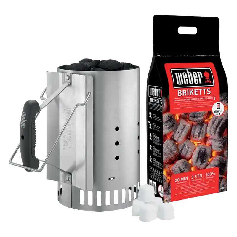 Markenware Anzünd-Set 3tlg inkl. Anzündkamin Rapidfire für Holzkohlegrill Weber