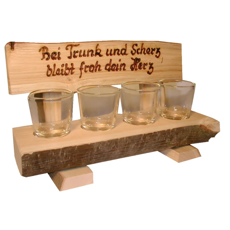 Nur Heute Bankerl mit 4 Schnapsstamperl mit Spruch