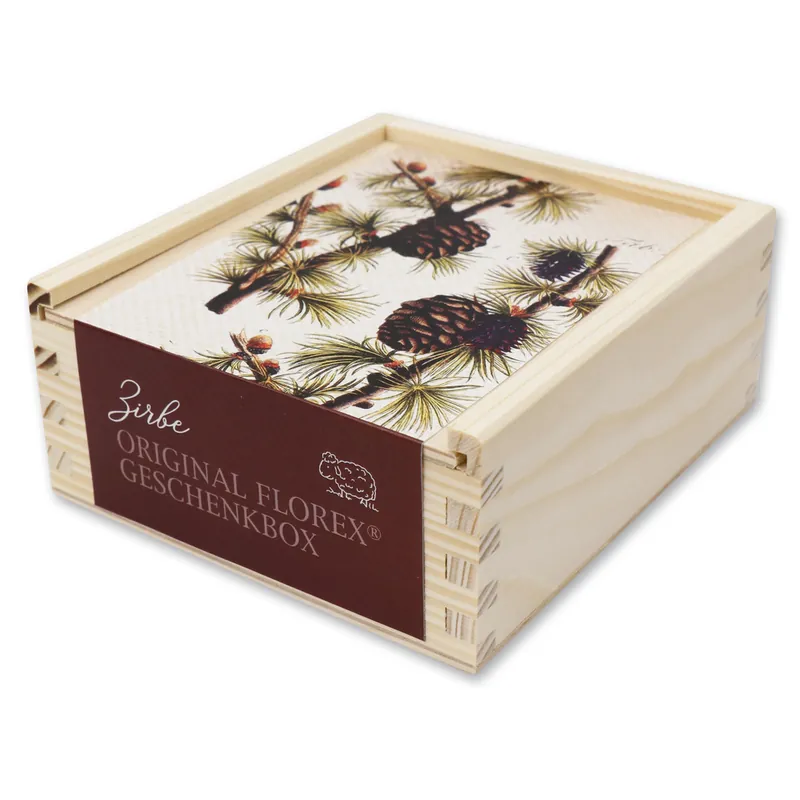 Abverkauf Florex Geschenkbox Holz mit Motiv 'Zirbe'