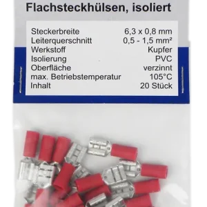 Preisknaller HM MÜLLNER Flachsteckhülse Rot 6,3 mm, 20 Stk.