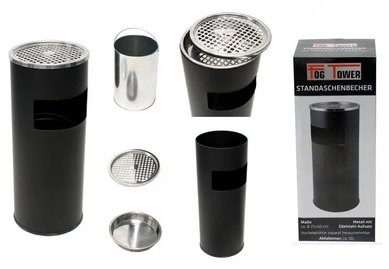 Standascher FOG TOWER 2in1 Standaschenbecher Abfallsammler 25x60cm Black-Silver Meistverkauft