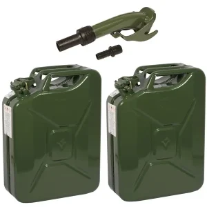 Neue Ware 2x20L Benzinkanister Metall Armeegrün Ausgiesser Benzin Diesel Reserve Fuel Tank