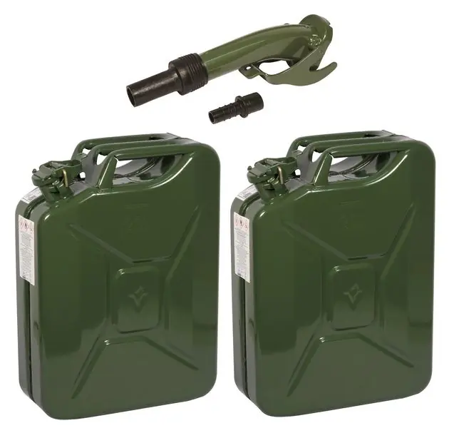 Neue Ware 2x20L Benzinkanister Metall Armeegrün Ausgiesser Benzin Diesel Reserve Fuel Tank