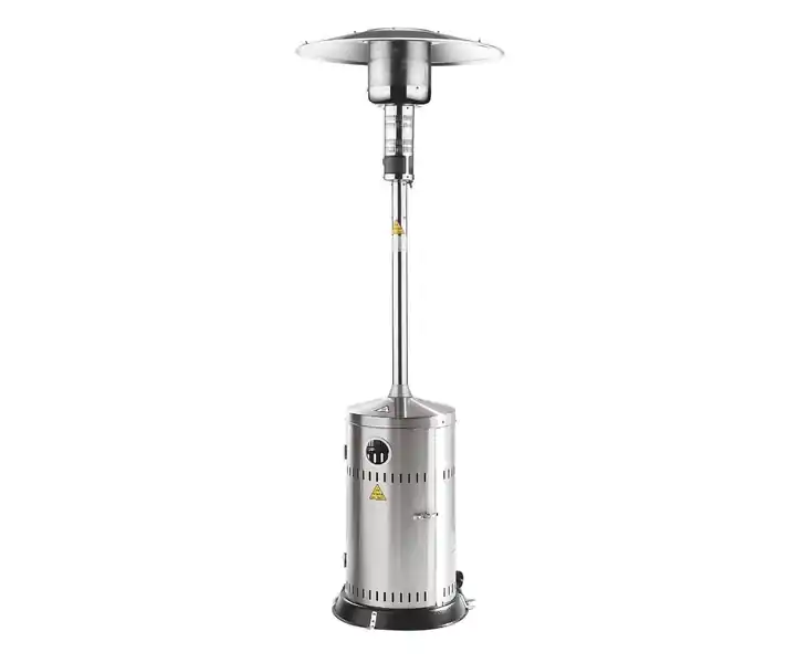 Letzte Chance Gas Terrassenstrahler Heizpilz Heizstrahler Edelstahl 12.5 kWH auf Rollen Ø77x220cm