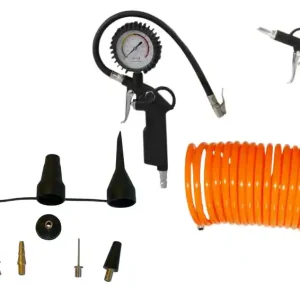 Wochenendangebot DAHLMANN Druckluft-Set 11-tlg Reifenfüller Spiralschlauch Ausblaspistole Adapterset Metall
