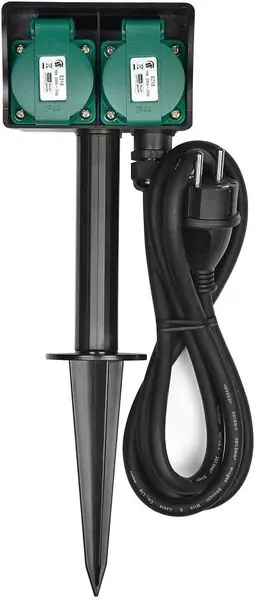 Wochenendangebot Heitech Gartensteckdose 2-Fach mit Erdspieß - IP44 schwarz/grün