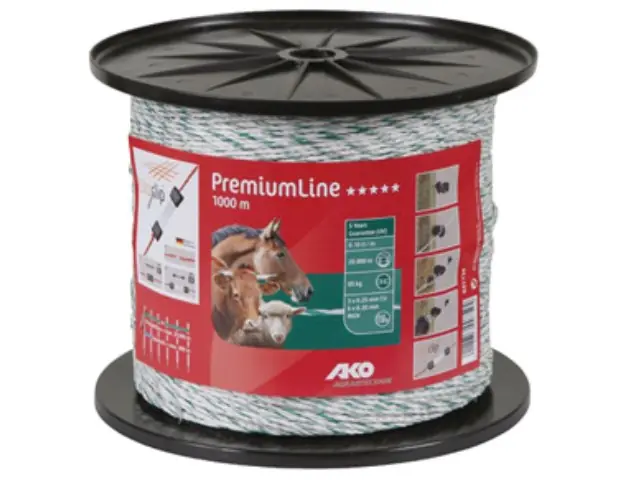 (1000 m) AKO Premium-Line, Weidezaunlitze weiß/grün Preiswert