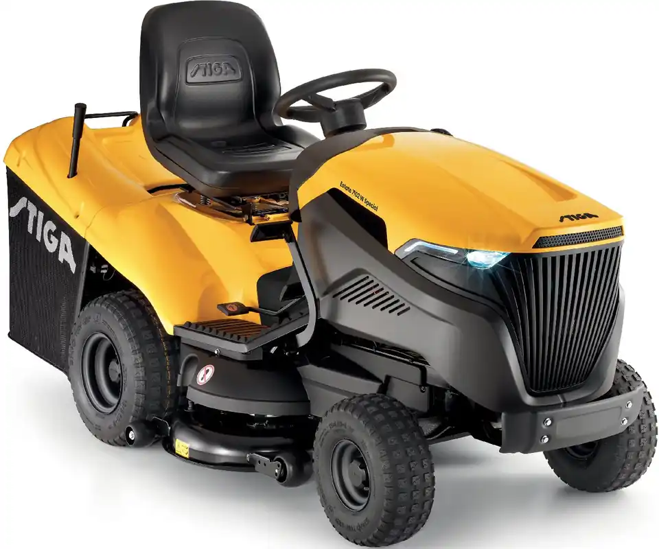 Geprüft Stiga Rasentraktor Estate 7102 W Special HONDA mit Mulchstopfen, Anhängerkupplung und Ladegerät