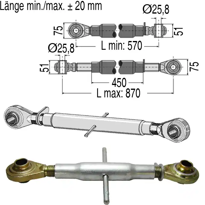 Oberlenker mechanisch, 570-870 mm, Kat. 2 Saisonangebot