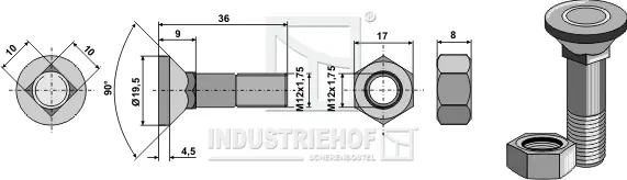 Pflugschraube M12 x 1,75 x 36 mm, Hoher Kopf Sofort Bestellen
