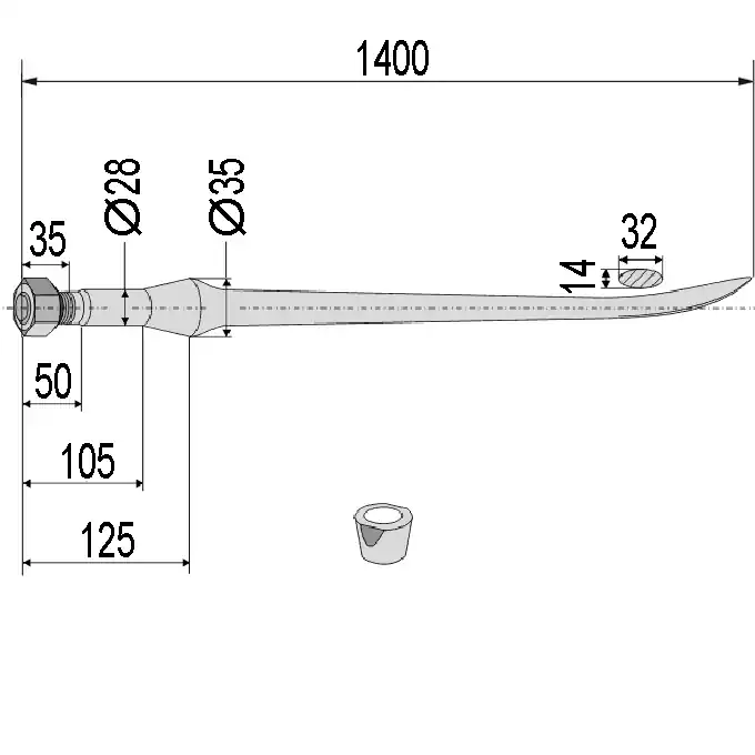 Zertifiziert Frontlader-Löffelzinken p. f. Frost, 140 cm