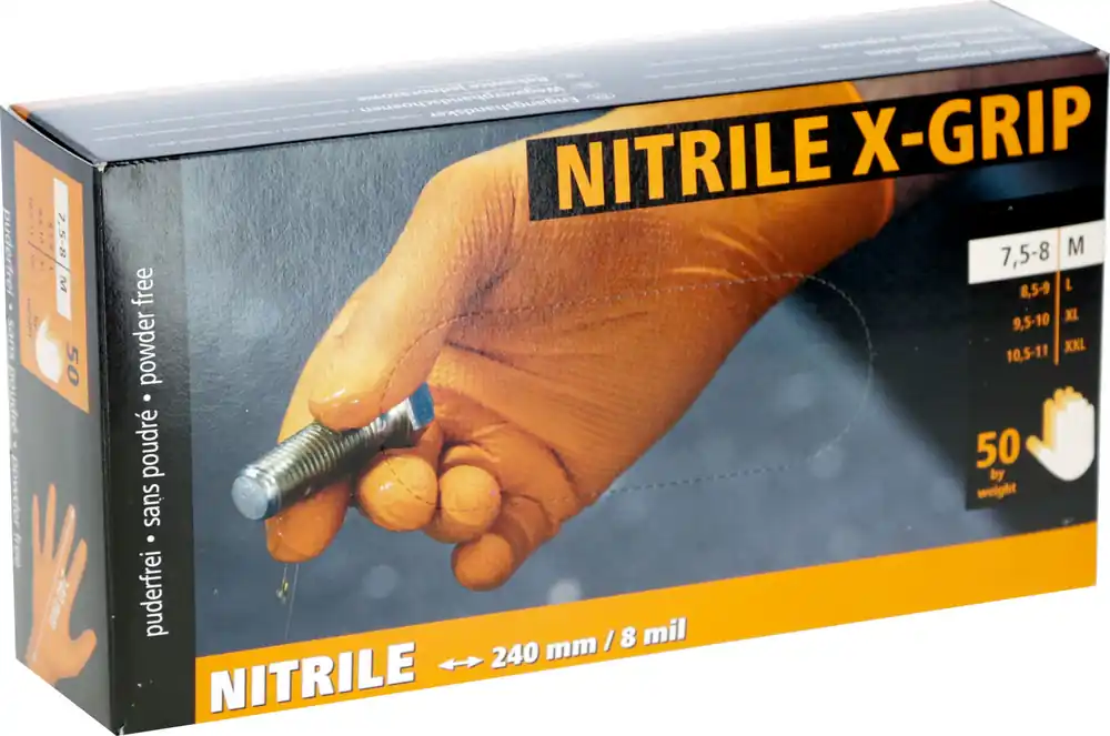 Einmalhandschuhe "Nitril X-Grip", orange, Gr. L (8,5-9) Garantierte Lieferung