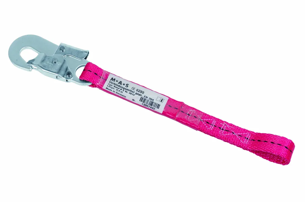 Heißes Angebot MAS Verbindungsmittel Band B3 mit Haken MAS 51 und Schlaufe 0,4 Meter lang zum leichteren Anschlagen an z.B Höhensicherungsgeräten