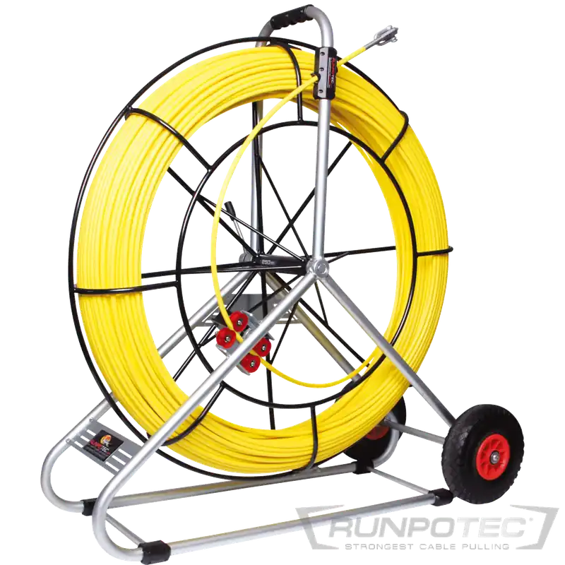 Runpotec Glasfaserstab 120 m Ø 11 mm inkl. Stahlhaspel Ø 1000 mm-fahrbar, Doppelauslaufsystem und Meterzähler - RUNPOTEC Gewinde RTG Ø 12 mm Highlight