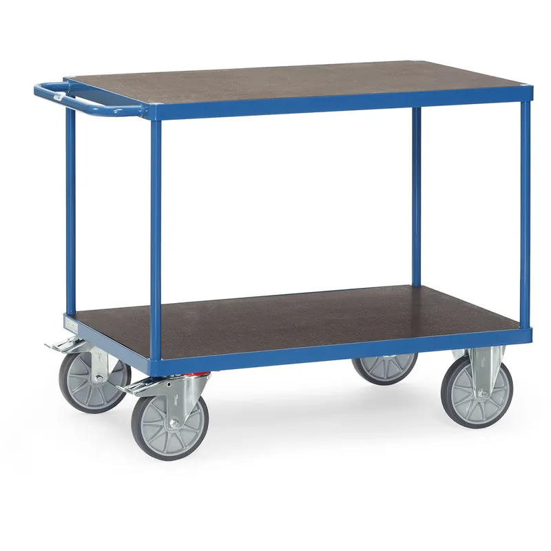 Begrenztes Angebot fetra Tischwagen 2 Ladeflächen L850xB500mm brillantblau, RAL 5007 Trgf.500 kg