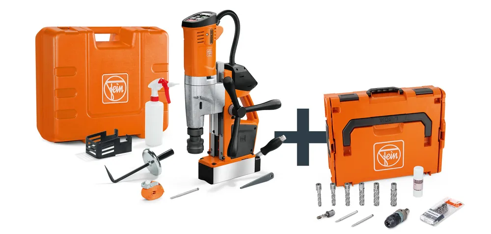 Echt FEIN 18V Akku-Universal-Magnet-Kernbohrmaschine bis 35 mm mit Anwenderset AKBU 35 PMQW AS Construction-Site Set 3/4 in Weldon / HSS NOVA 50
