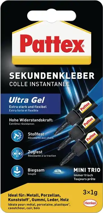 Sekundenkleber Ultra Gel MINI-TRIO 3x1g transp.Tube PATTEX VE: 12 Stück Neue Kollektion