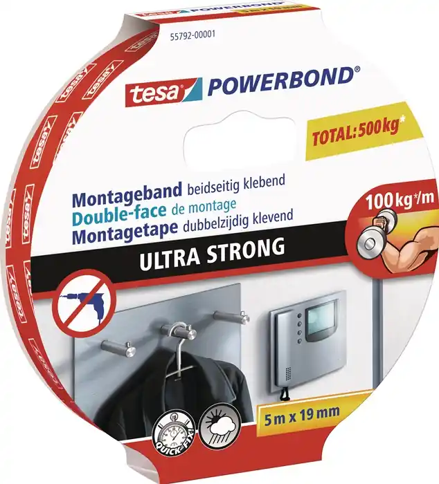 Montageband Powerbond Ultra Strong 55792 weiss L.5m B.19mm Rl.TESA Sale