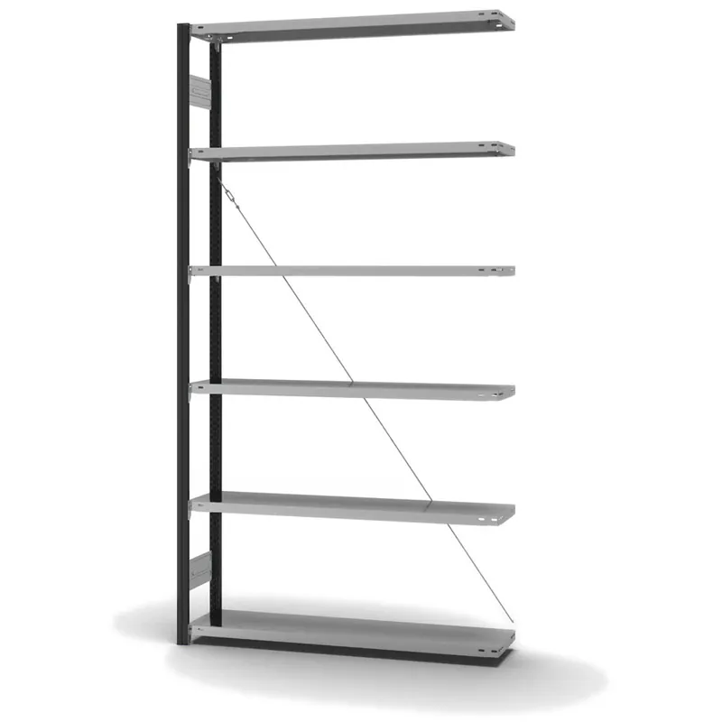 Abverkauf hofe Anbau-Fachbodenregal für Einseitige Nutzung - Stecksystem ORION PLUS - Fachlast 175 kg - H2500 B1300 T300 mm - Profile RAL7016 anthrazitgrau - Böden verzinkt