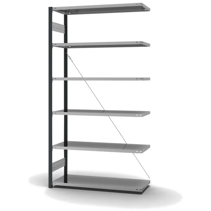 hofe Anbau-Fachbodenregal für Einseitige Nutzung - Stecksystem ORION PLUS - Fachlast 185 kg - H2500 B1300 T500 mm - Profile RAL7016 anthrazitgrau - Böden verzinkt Rabatt