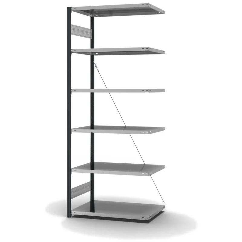 hofe Anbau-Fachbodenregal für Einseitige Nutzung - Stecksystem ORION PLUS - Fachlast 140 kg - H2500 B1000 T600 mm - Profile RAL7016 anthrazitgrau - Böden verzinkt Must-Have