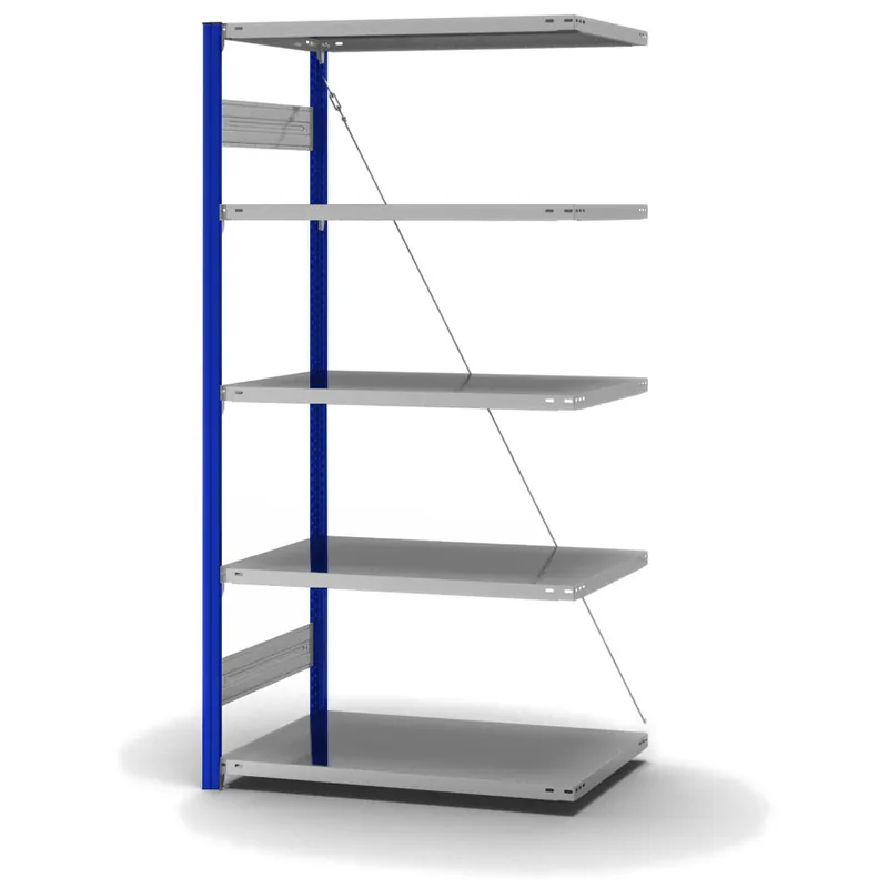 Preisreduziert hofe Anbau-Fachbodenregal für Einseitige Nutzung - Stecksystem ORION PLUS - Fachlast 140 kg - H2000 B1000 T600 mm - Profile RAL5010 enzianblau - Böden verzinkt