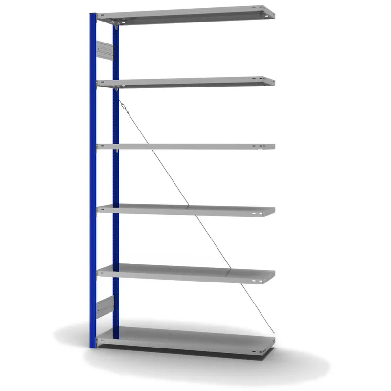 hofe Anbau-Fachbodenregal für Einseitige Nutzung - Stecksystem ORION PLUS - Fachlast 180 kg - H2500 B1300 T400 mm - Profile RAL5010 enzianblau - Böden verzinkt Direktkauf