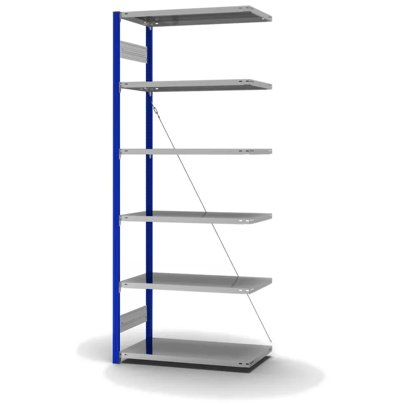 Must-Have hofe Anbau-Fachbodenregal für Einseitige Nutzung - Stecksystem ORION PLUS - Fachlast 140 kg - H2500 B1000 T500 mm - Profile RAL5010 enzianblau - Böden verzinkt
