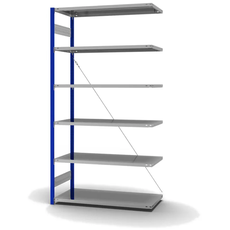 Sonderaktion hofe Anbau-Fachbodenregal für Einseitige Nutzung - Stecksystem ORION PLUS - Fachlast 190 kg - H2500 B1300 T600 mm - Profile RAL5010 enzianblau - Böden verzinkt