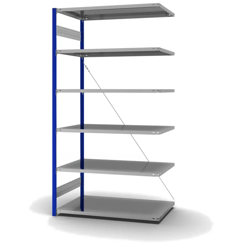 Knallerangebot hofe Anbau-Fachbodenregal für Einseitige Nutzung - Stecksystem ORION PLUS - Fachlast 190 kg - H2500 B1300 T800 mm - Profile RAL5010 enzianblau - Böden verzinkt