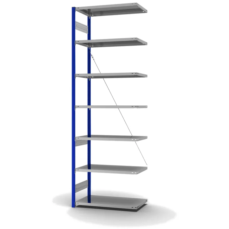 Sonderaktion hofe Anbau-Fachbodenregal für Einseitige Nutzung - Stecksystem ORION PLUS - Fachlast 140 kg - H3000 B1000 T500 mm - Profile RAL5010 enzianblau - Böden verzinkt