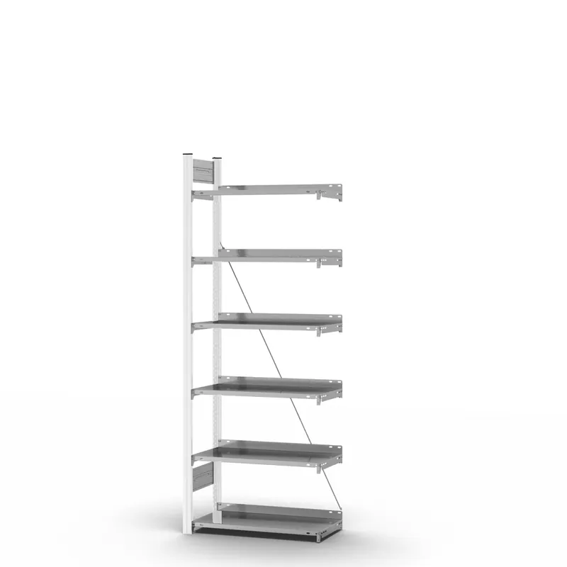 hofe Akten-Anbauregal für Einseitige Nutzung - Stecksystem ORION PLUS - 750x300mm 2000mm Profil verkehrsweiß RAL9016 + Boden verzinkt Sonderangebot