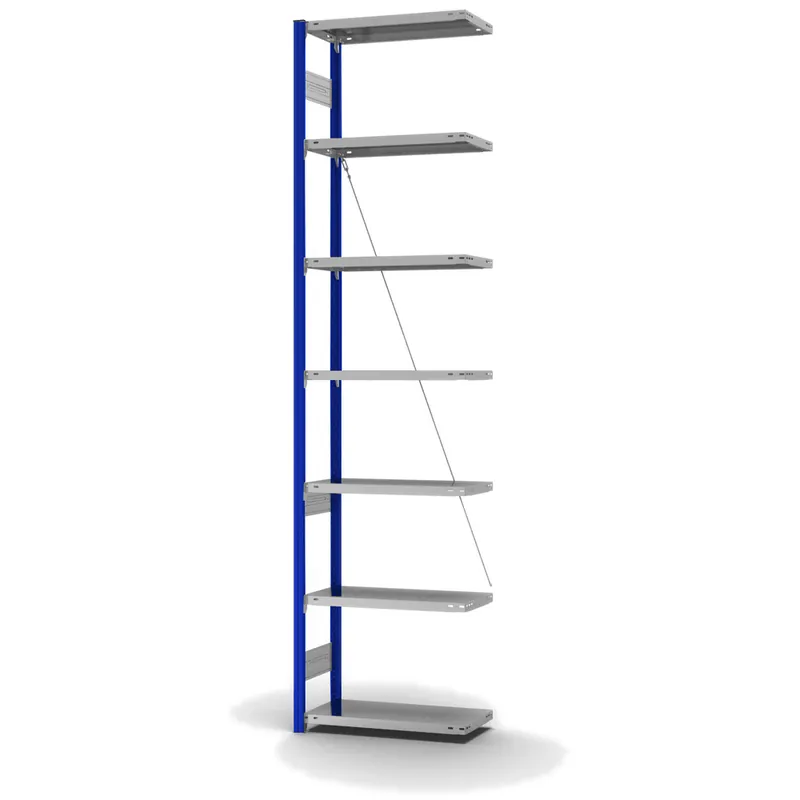 Wochenendangebot hofe Anbau-Fachbodenregal für Einseitige Nutzung - Stecksystem ORION PLUS - Fachlast 150 kg - H3000 B750 T300 mm - Profile RAL5010 enzianblau - Böden verzinkt