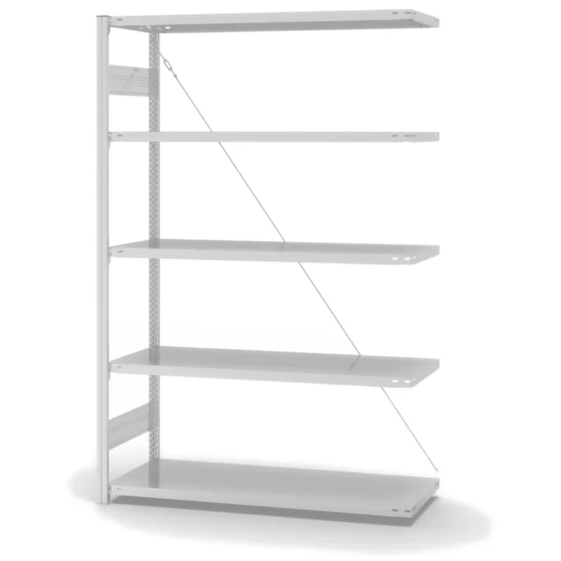 Jetzt Bestellen hofe Anbau-Fachbodenregal für Einseitige Nutzung - Stecksystem ORION PLUS - Fachlast 185 kg - H2000 B1300 T500 mm - RAL7035 Lichtgrau