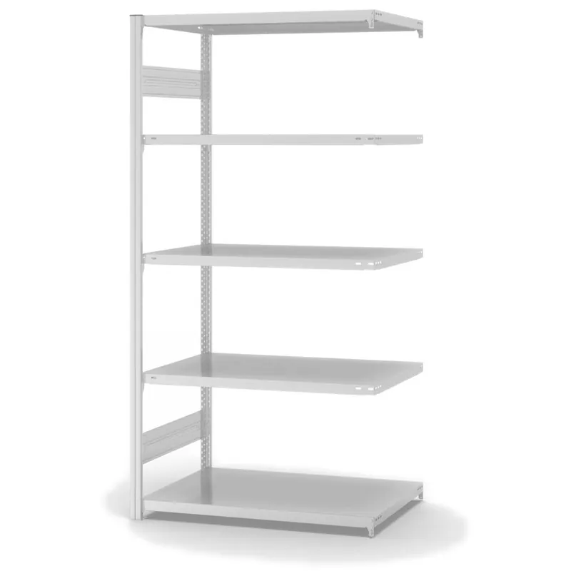 Preisknaller hofe Anbau-Fachbodenregal für Beidseitige Nutzung - Stecksystem ORION PLUS - Fachlast 140 kg - H2000 B1000 T600 mm - RAL7035 Lichtgrau