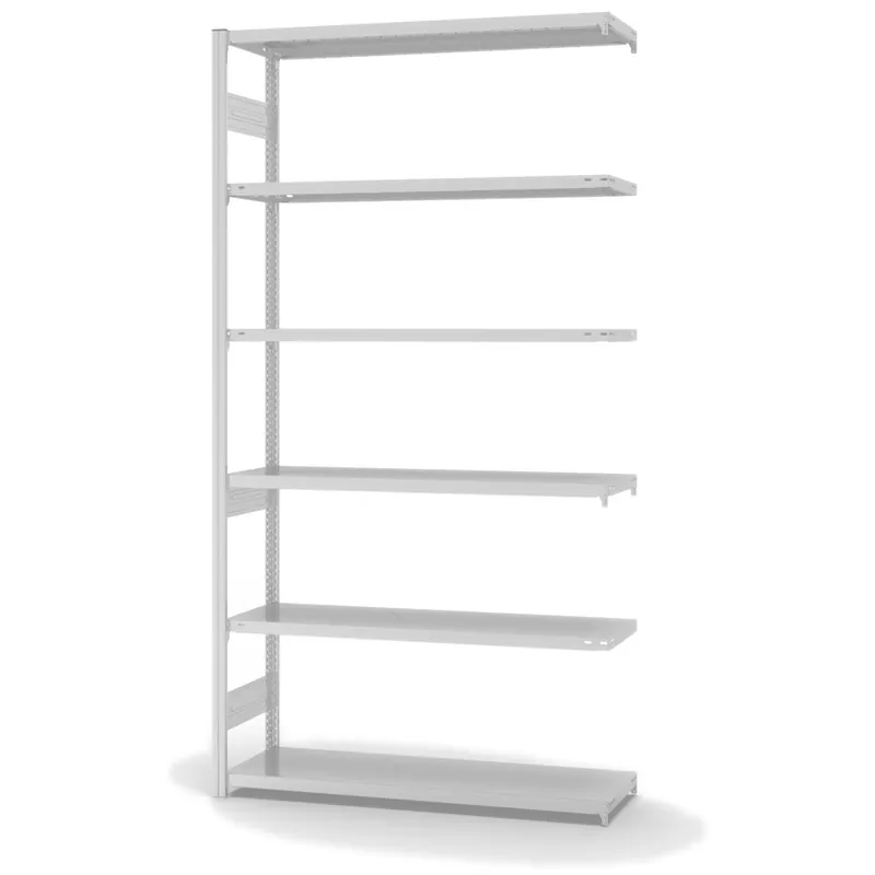 hofe Anbau-Fachbodenregal für Beidseitige Nutzung - Stecksystem ORION PLUS - Fachlast 215 kg - H2500 B1300 T400 mm - RAL7035 Lichtgrau Wochenendangebot