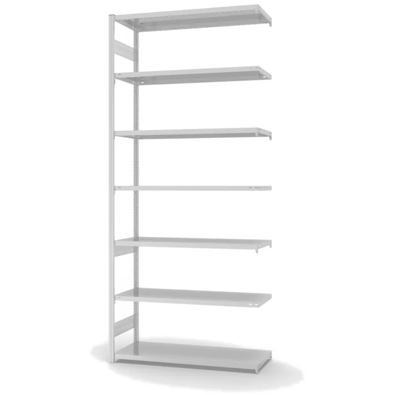 hofe Anbau-Fachbodenregal für Beidseitige Nutzung - Stecksystem ORION PLUS - Fachlast 230 kg - H3000 B1300 T500 mm - RAL7035 Lichtgrau Mega-Angebot