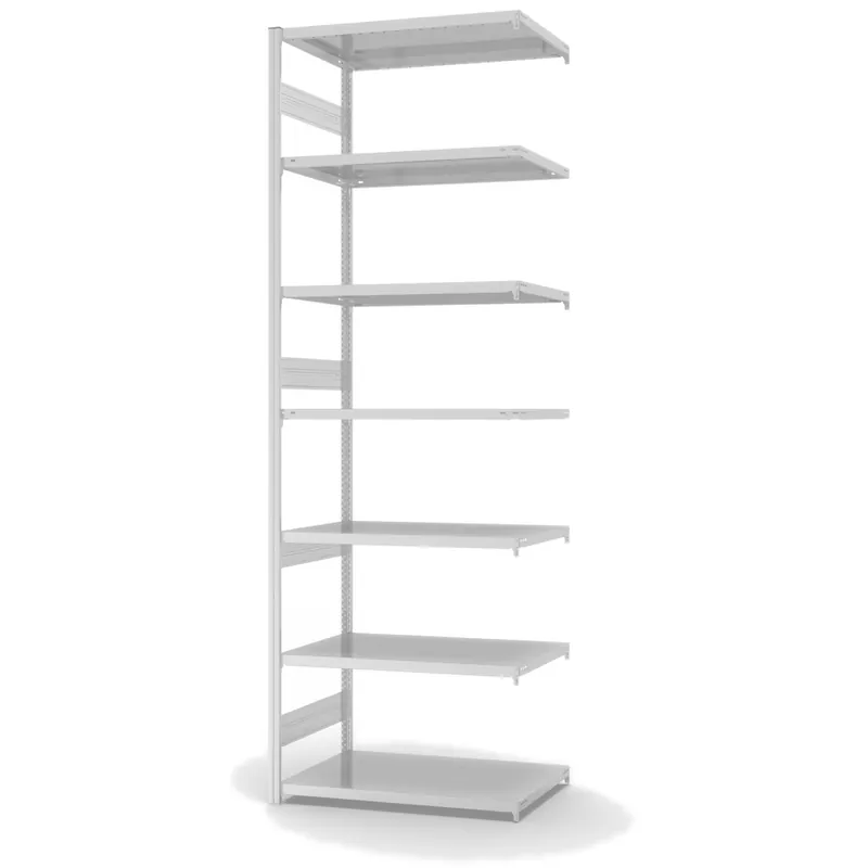 hofe Anbau-Fachbodenregal für Beidseitige Nutzung - Stecksystem ORION PLUS - Fachlast 330 kg - H3000 B1000 T600 mm - RAL7035 Lichtgrau Beliebt